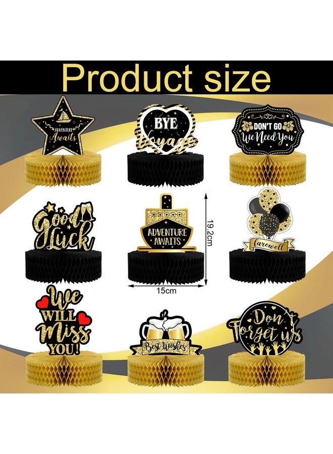 Marspark 9 Pcs Going Away Party Decorations Black Gold Farewell Party Table Honeycomb Centerpieces We Will Miss You Good Luck 3D Table Centerpieces For Retirement Party Graduation Party Table Decor Supplies - Image 2