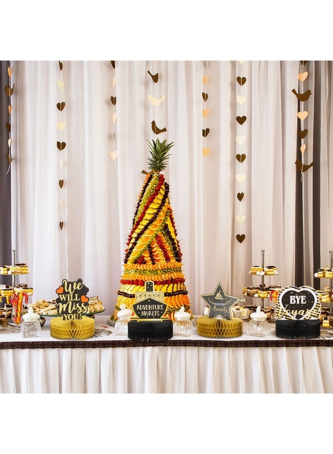 Marspark 9 Pcs Going Away Party Decorations Black Gold Farewell Party Table Honeycomb Centerpieces We Will Miss You Good Luck 3D Table Centerpieces For Retirement Party Graduation Party Table Decor Supplies - Image 5