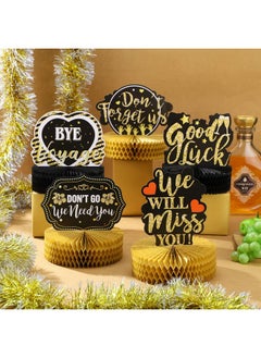 Marspark 9 Pcs Going Away Party Decorations Black Gold Farewell Party Table Honeycomb Centerpieces We Will Miss You Good Luck 3D Table Centerpieces For Retirement Party Graduation Party Table Decor Supplies  - Image 4