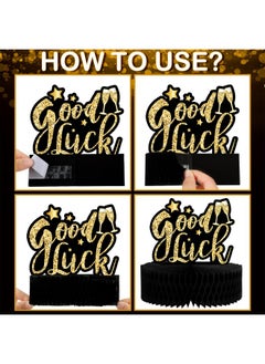 Marspark 9 Pcs Going Away Party Decorations Black Gold Farewell Party Table Honeycomb Centerpieces We Will Miss You Good Luck 3D Table Centerpieces For Retirement Party Graduation Party Table Decor Supplies  - Image 3