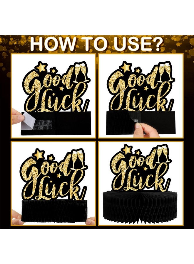 Marspark 9 Pcs Going Away Party Decorations Black Gold Farewell Party Table Honeycomb Centerpieces We Will Miss You Good Luck 3D Table Centerpieces For Retirement Party Graduation Party Table Decor Supplies - Image 3