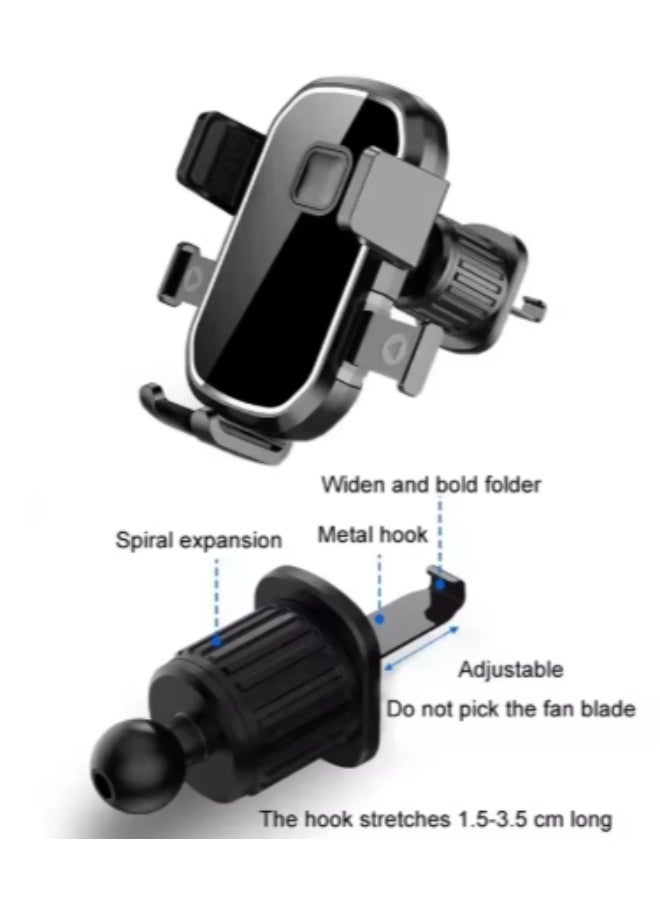 Car phone holder that rotates 360 degrees horizontally and vertically, equipped with a universal vent clip, suitable for iPhone, Huawei, Samsung, and other smartphones from 4 to 7 inches. - Image 2