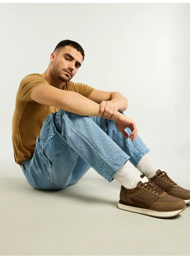Beyoung Ice Blue Denim Zipper Pocket Cargo Pants