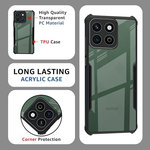 CEDO Backcover for Honor X7c (5G) | Camera Protection Shockproof Bumper-Edge | Acrylic Crystal Clear 360 Degree Protection TPU+PC | Transparent Eagle Back Case Cover (Black) - Image 5