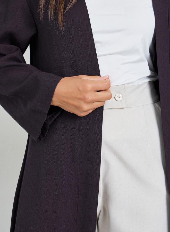 Amirah Purple Front Open Linen Look Abaya - Image 4
