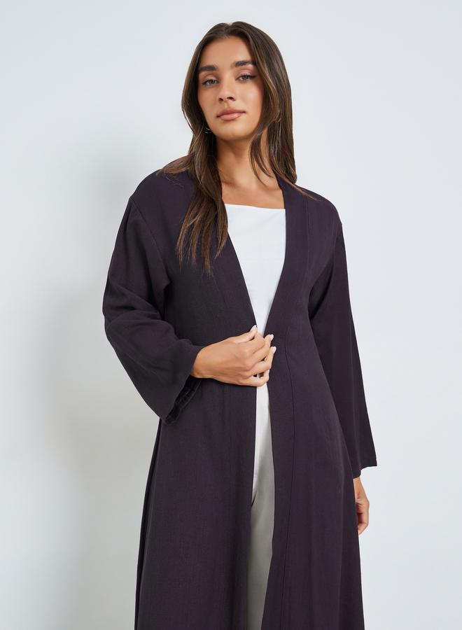 Amirah Purple Front Open Linen Look Abaya - Image 2