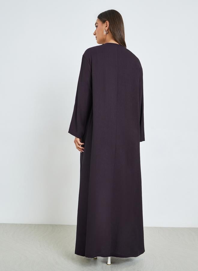 Amirah Purple Front Open Linen Look Abaya - Image 3