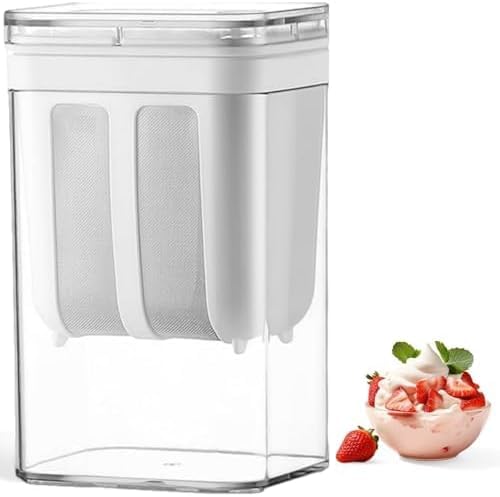 Calyrex Calyrex Yogurt Strainer Fine Mesh Strainer 1100 ML Cheese Yogurt Maker with Lid for Home and Kitchen Reusable Food Strainer Yogurt Milk Filter Kitchen Tools with Stainless Steel Mesh White  - Image 1