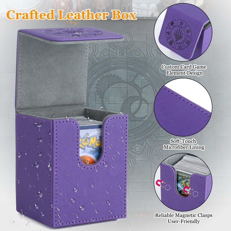 Arkeiliy Card Deck Box, 110+ Storage MTG Deck Box with 50 Pcs Card Sleeve, Collectible Trading Card Cases for Magic Commander and More (Purple) - Image 3