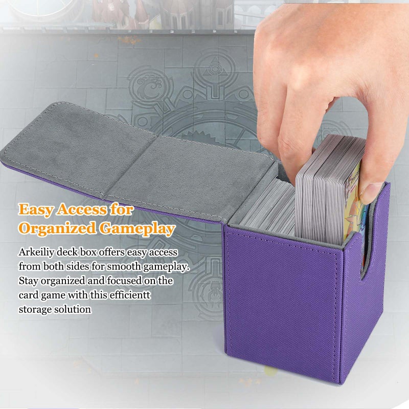 Arkeiliy Card Deck Box, 110+ Storage MTG Deck Box with 50 Pcs Card Sleeve, Collectible Trading Card Cases for Magic Commander and More (Purple) - Image 4
