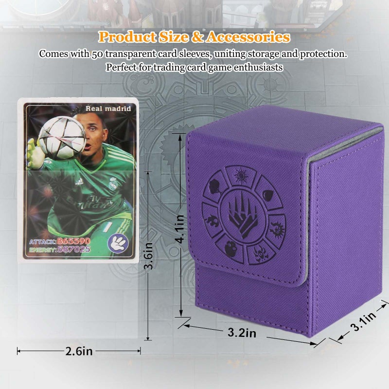 Arkeiliy Card Deck Box, 110+ Storage MTG Deck Box with 50 Pcs Card Sleeve, Collectible Trading Card Cases for Magic Commander and More (Purple) - Image 5