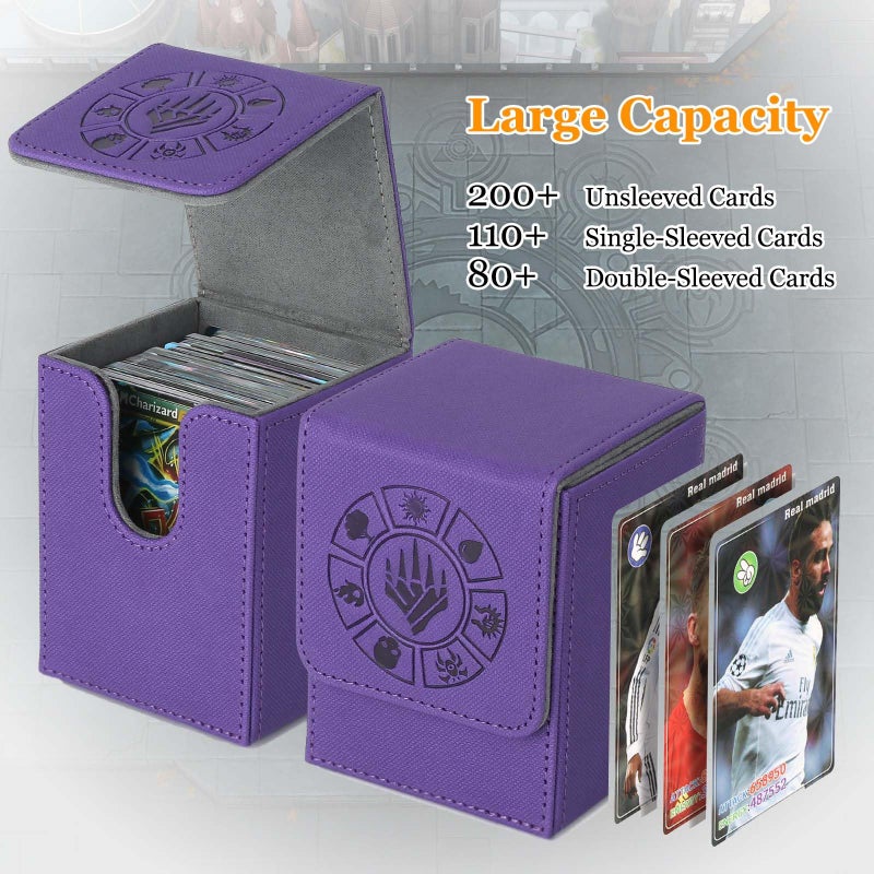 Arkeiliy Card Deck Box, 110+ Storage MTG Deck Box with 50 Pcs Card Sleeve, Collectible Trading Card Cases for Magic Commander and More (Purple) - Image 2