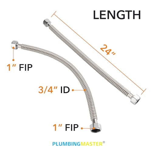 PLUMBINGMASTER Stainless Steel Corrugated Water Heater Connector 24Inch1 OD 1 FIP 1 FIP hot and cold Corrugated Water flexible hose LeakProof 10Year Warranty 2pack - Image 3