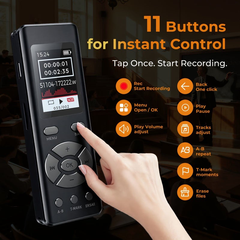Titanium Gray 64GB Digital Voice Recorder Clear Recording for Meetings Lectures - Image 5