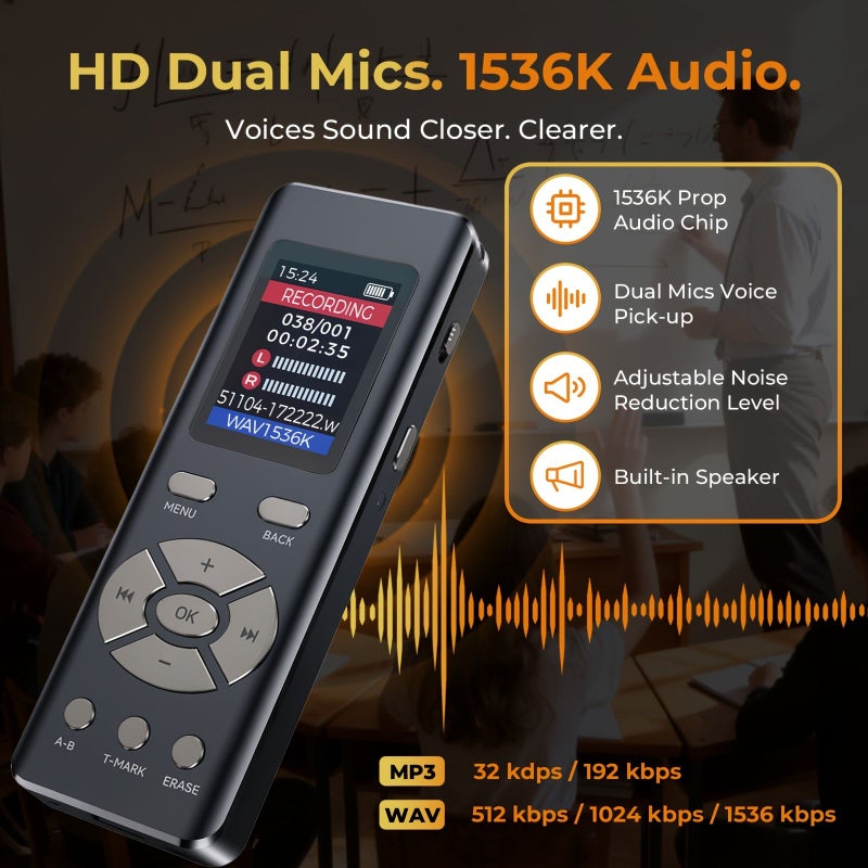 Titanium Gray 64GB Digital Voice Recorder Clear Recording for Meetings Lectures - Image 4