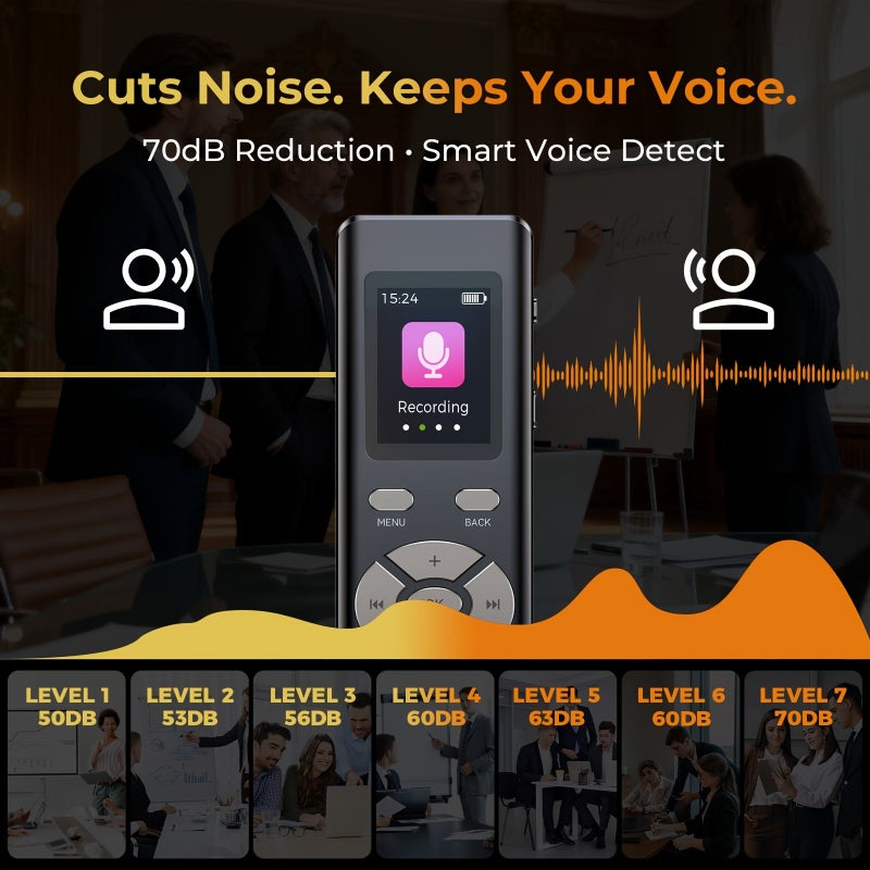 Titanium Gray 64GB Digital Voice Recorder Clear Recording for Meetings Lectures - Image 3