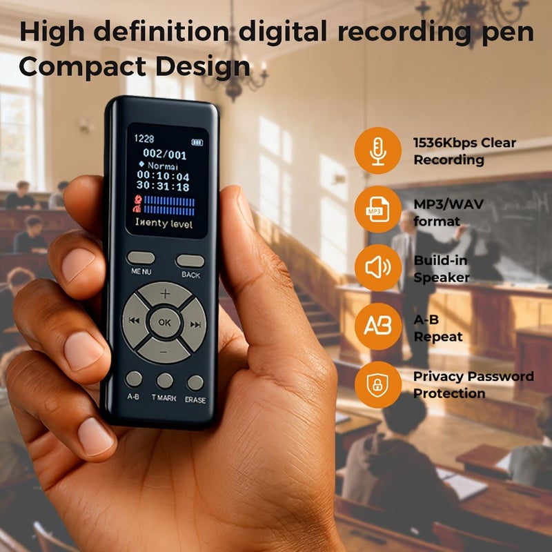 Titanium Gray 64GB Digital Voice Recorder Clear Recording for Meetings Lectures - Image 1