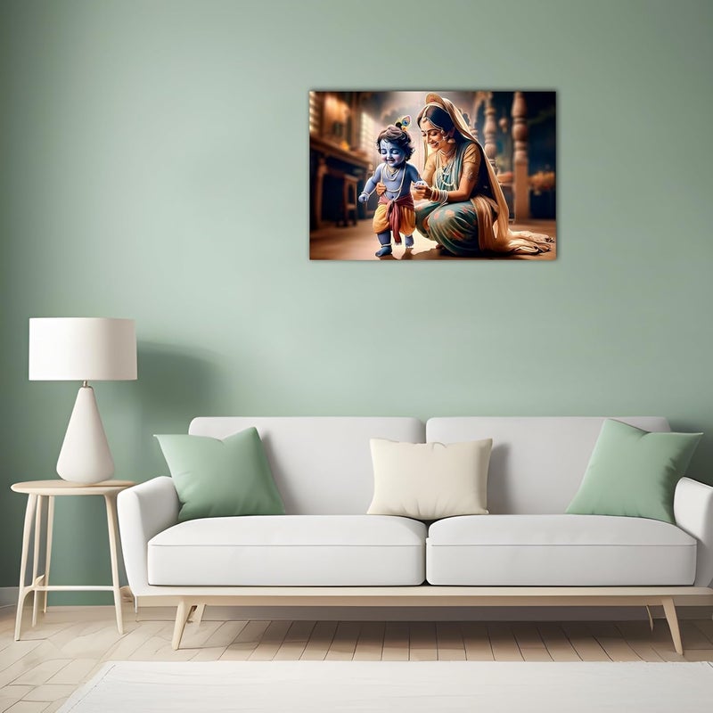 Anaadi Bal Krishna with Maa Yashoda Radha Rani Photo Poster Without Frame for Home Office Decoration 12x18 Inch Pack Of 2 Design 31 - Image 2