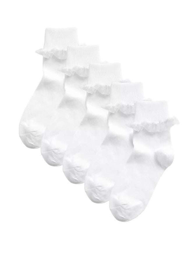 Marks & Spencer 5pk of Frill Ankle Socks T646873GWHITE (6-7 Years) - Image 1