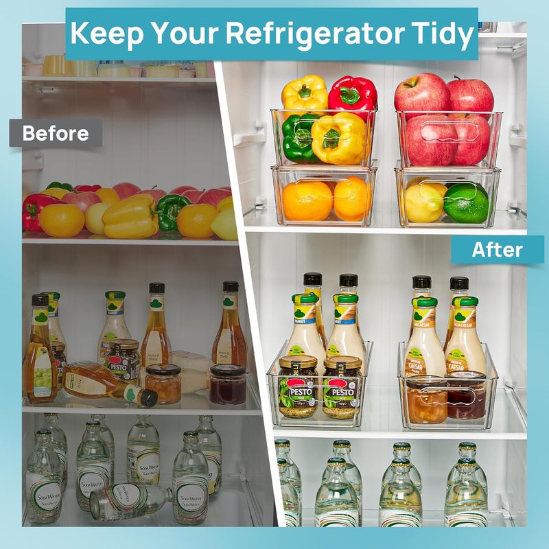 Vtopmart 4 PCS Clear Fridge Organizers and Storage Bins with Lids, Stackable Plastic Containers Boxes with Handles for Fridge, Freezer, Pantry, Cabinet, Kitchen Organization - Image 4