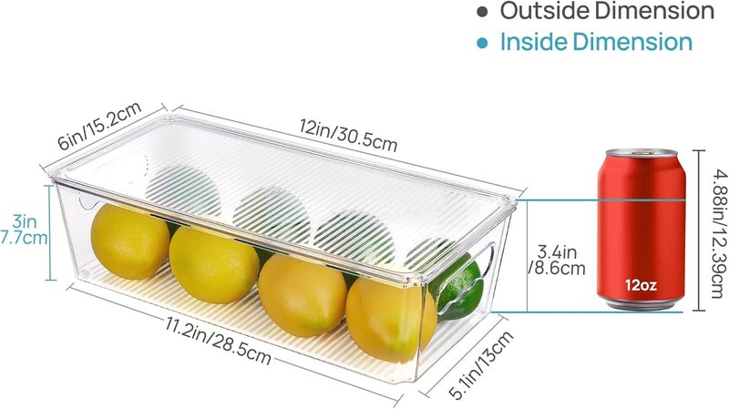 Vtopmart 4 PCS Clear Fridge Organizers and Storage Bins with Lids, Stackable Plastic Containers Boxes with Handles for Fridge, Freezer, Pantry, Cabinet, Kitchen Organization - Image 2