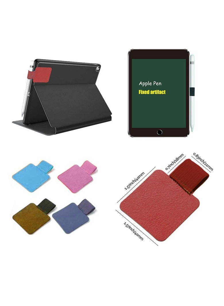Generic 5 Pack Pen Loop Holder Laptop Pad Notebooks Journals Calendars Clipboards Tablet Case, Self Adhesive Leather Pencil Holder with Elastic Loop for Pens, Apple Pencil, Stylus Pen  - Image 1