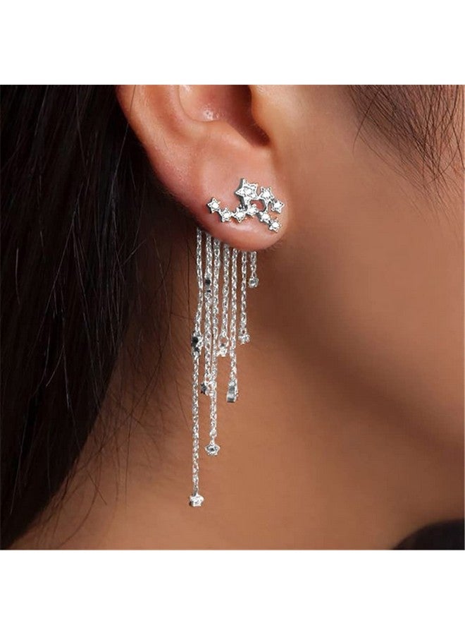 Denifery Shining Stars Tassel Earrings Hanging Exquisite Earringsfor Women And Girls (Silver) - Image 2