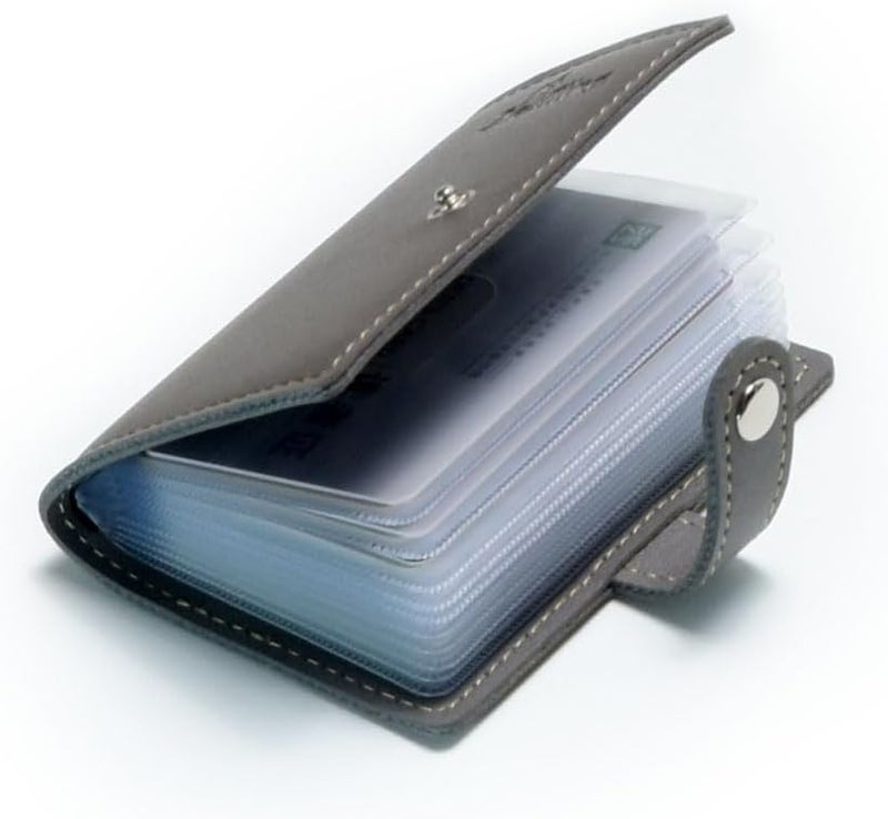 karlling credit card holder wallet for women/man soft leather business card holder card case organizer bag with 20 card sleeves inside(Gray) - Image 3