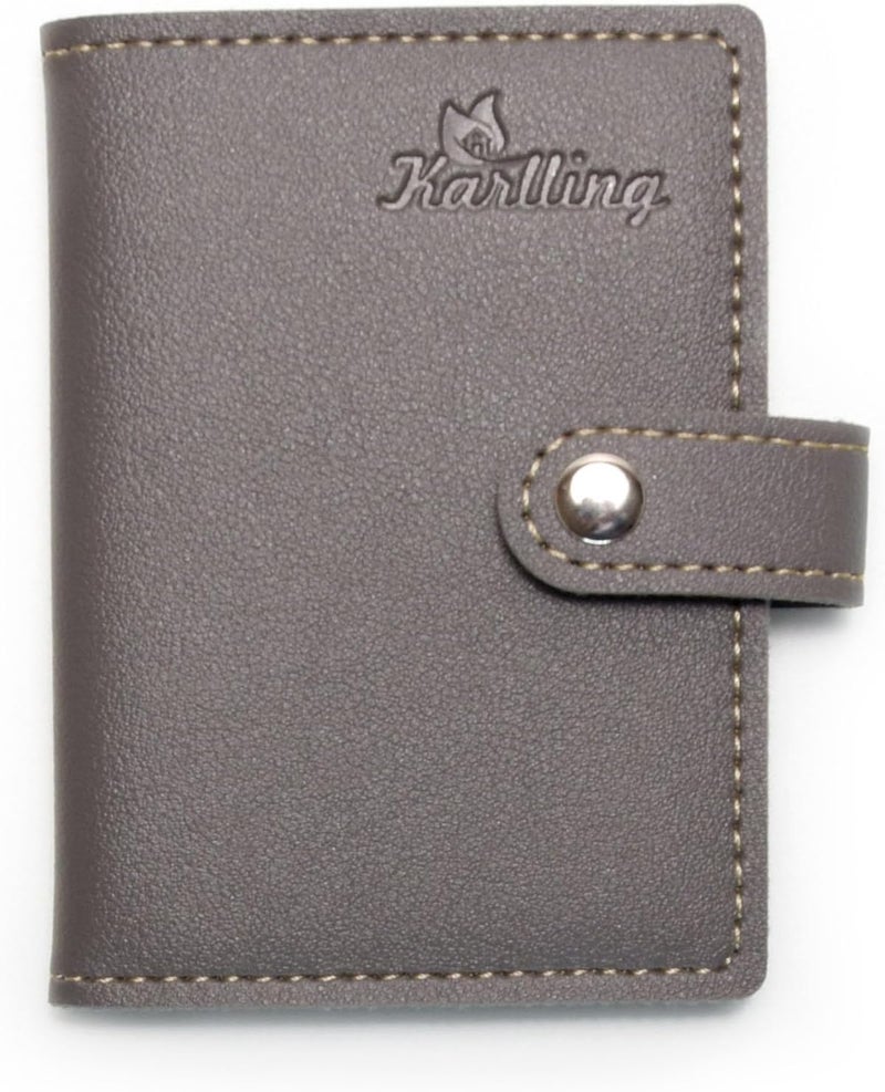 karlling credit card holder wallet for women/man soft leather business card holder card case organizer bag with 20 card sleeves inside(Gray) - Image 2