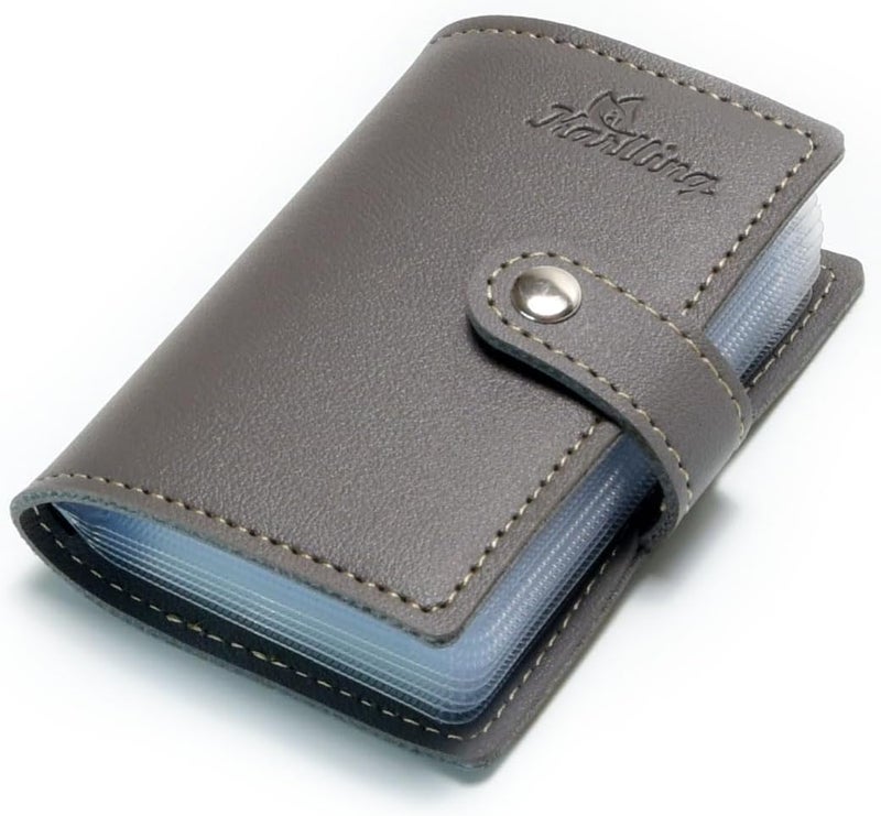 karlling credit card holder wallet for women/man soft leather business card holder card case organizer bag with 20 card sleeves inside(Gray) - Image 1