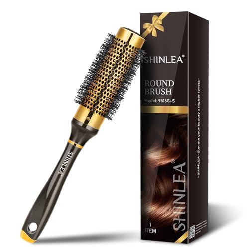 SHINLEA Small Round Hair Brush for Short Hair, Aluminum Roller Brush for Blow Drying, Salon Hairbrushes for Women Curly and Straight Hair - 1.3 Inch Barrel, 1.9 Inch with Bristles - Image 1