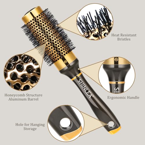 SHINLEA Small Round Hair Brush for Short Hair, Aluminum Roller Brush for Blow Drying, Salon Hairbrushes for Women Curly and Straight Hair - 1.3 Inch Barrel, 1.9 Inch with Bristles - Image 2