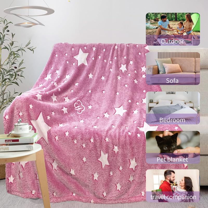 COMFAR Star Blanket for Girls, Pink Blankets Women, Glow in The Dark Blanket, Cute Teen Personalized Adults/Kids,Soft Fleece and Throw,Birthday Gifts 40inx 50in - Image 5