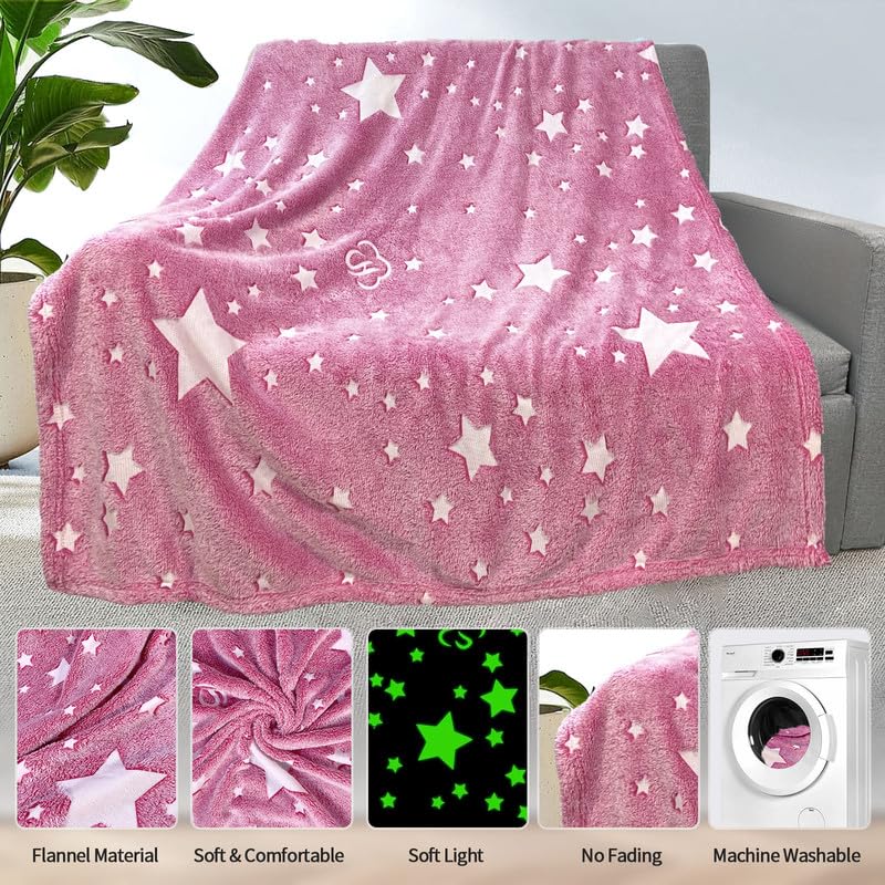 COMFAR Star Blanket for Girls, Pink Blankets Women, Glow in The Dark Blanket, Cute Teen Personalized Adults/Kids,Soft Fleece and Throw,Birthday Gifts 40inx 50in - Image 4