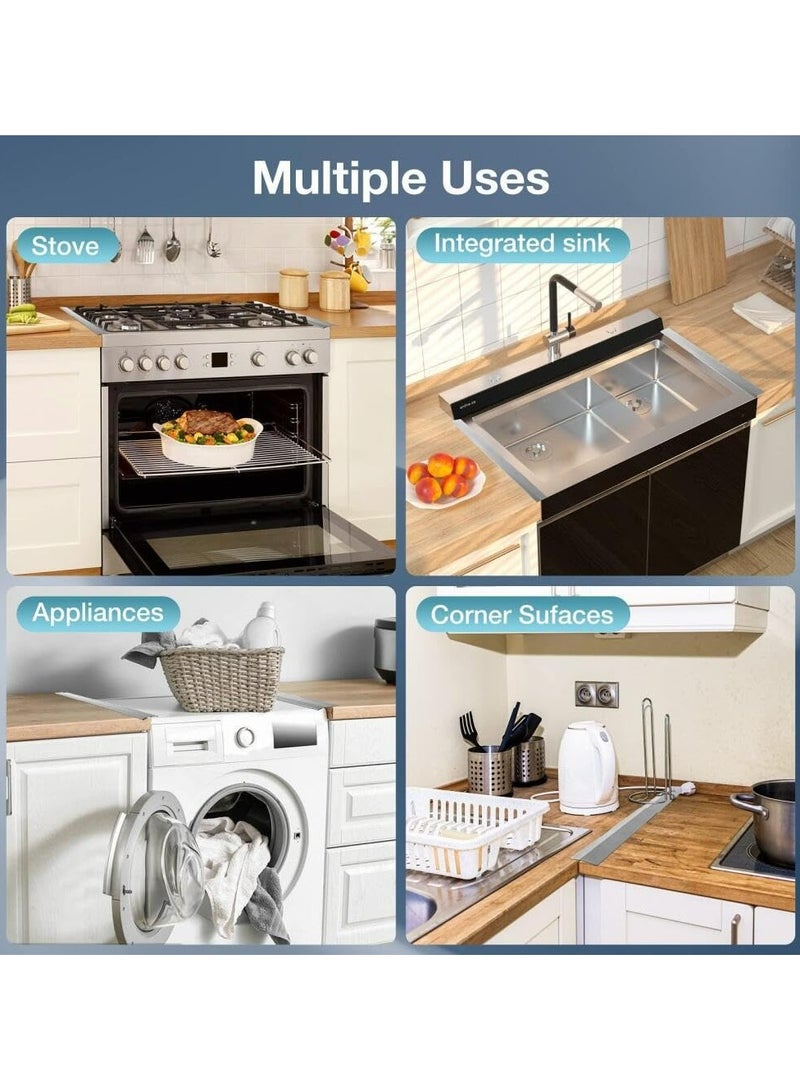 CMGTYYD Stainless Steel Stove Gap Covers,2 PCS Stove Gap Filler Adjustable Length 35cm to 70cm Stove Counter Gap Covers Heat Resistant and Easy to Clean Range Trim Kit Stove Gap Guards Oven Gap Filler  - Image 2