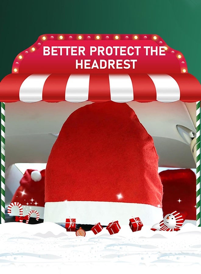 4-Piece Santa Claus hat car seat headrest Cover Cute car Decoration Interior Accessories-car Christmas Decorations-Functional car Decoration, Suitable for Most car headrests (Red-4pcs) - Image 2