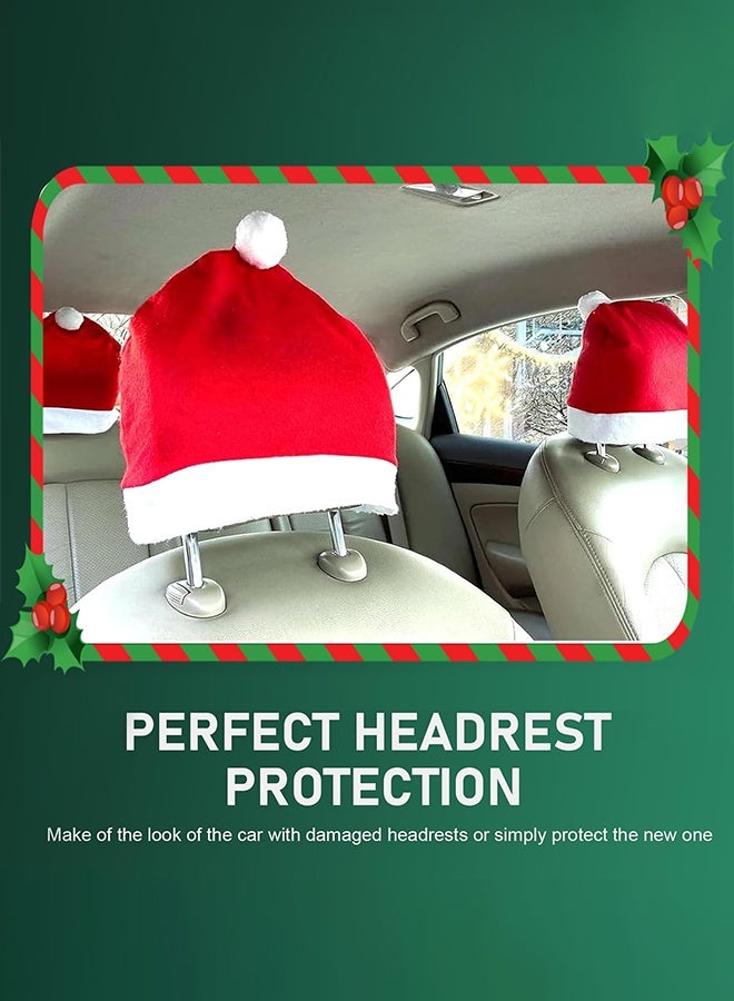 4-Piece Santa Claus hat car seat headrest Cover Cute car Decoration Interior Accessories-car Christmas Decorations-Functional car Decoration, Suitable for Most car headrests (Red-4pcs) - Image 5