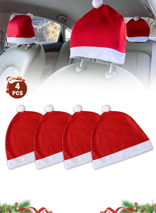 4-Piece Santa Claus hat car seat headrest Cover Cute car Decoration Interior Accessories-car Christmas Decorations-Functional car Decoration, Suitable for Most car headrests (Red-4pcs) - Image 1
