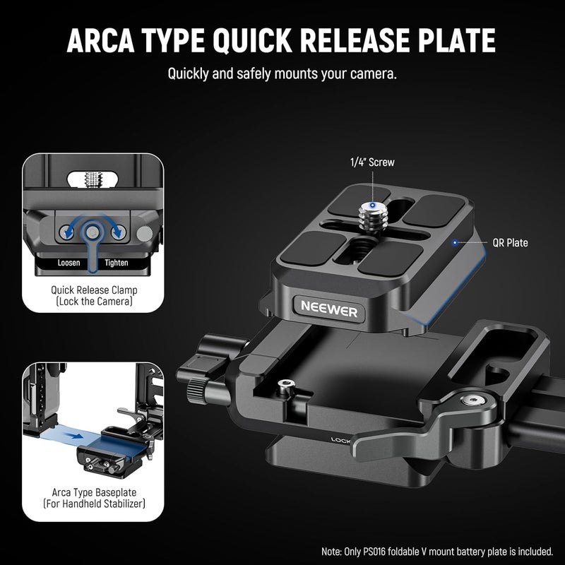 All storage space compatible V Mount Battery Plate with NATO Rails, Arca Type Baseplate for RS4 Pro RS3 Pro Gimbal, Modular DSLR Camera Video Rig Compatible with SmallRig V Lock Battery Camera Cage, PS016 Small apartment fit - Image 2