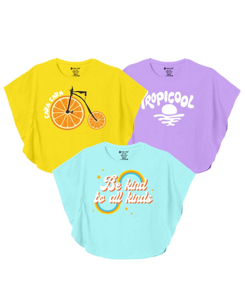 KYDA KIDS® 100% Cotton Printed Stylish Tshirt, Regular Fit Tops for Girls - (Pack of 3) - Image 1