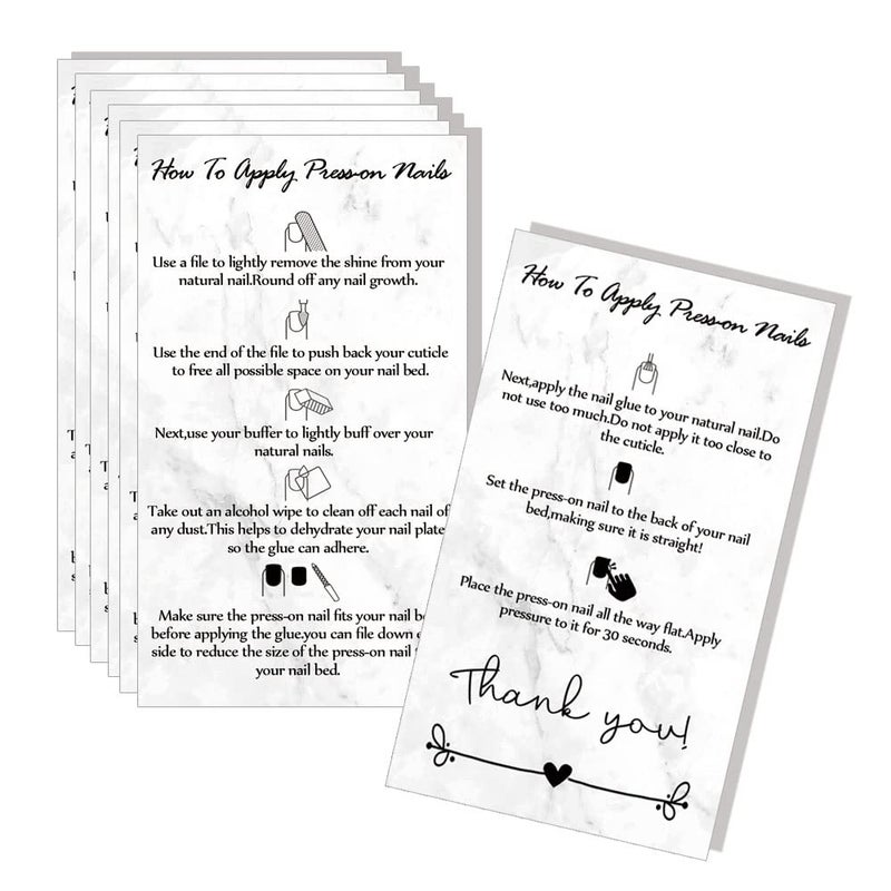 jepuyaya PressOn Nail Application Instructions Cards Aftercare Instructions Cards DIY PressOn Nail Kit 50 Pack 2 x 35 inch Business Card Size - Image 3