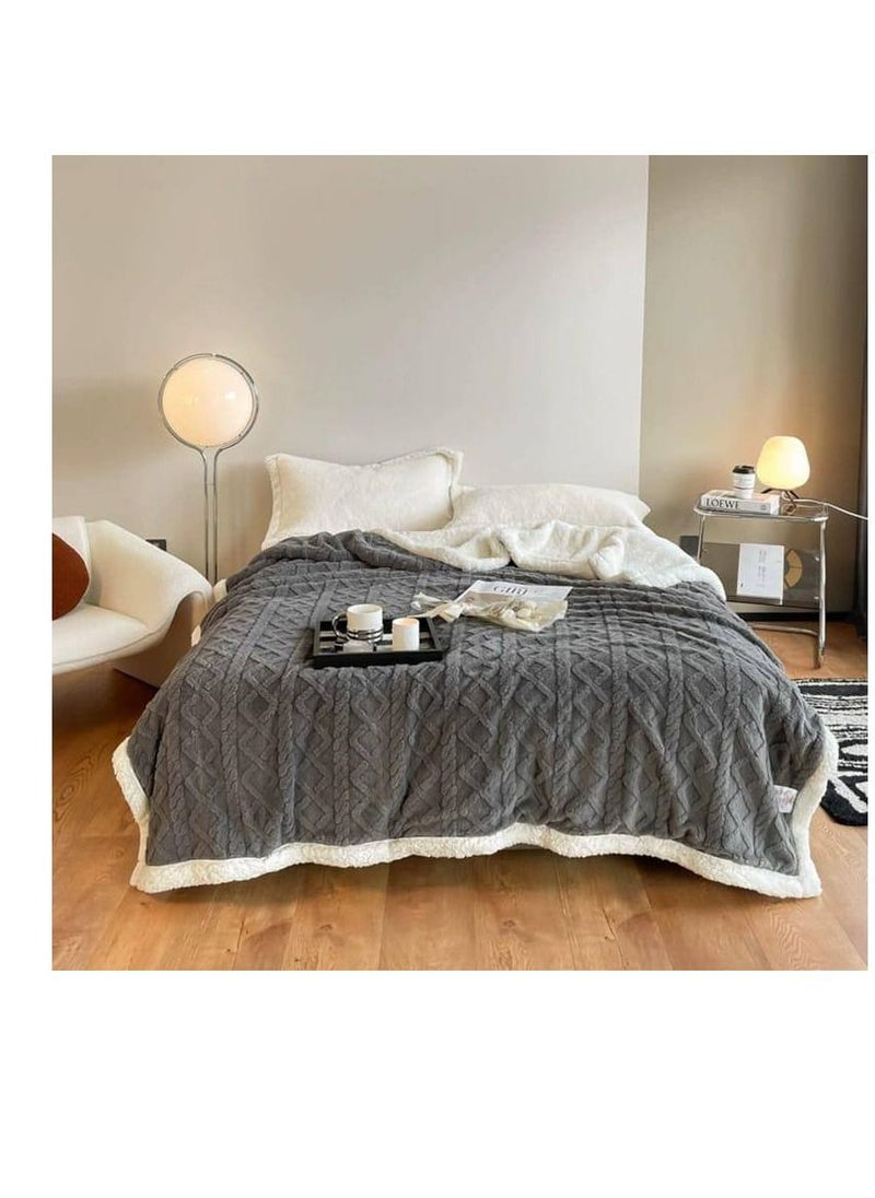 Winter and summer Thick Warm Blanket Pattern Design Faux Super King Size Blankets 2-Layer Fleece Soft Bedspreads Blanket 200x230cm- Grey