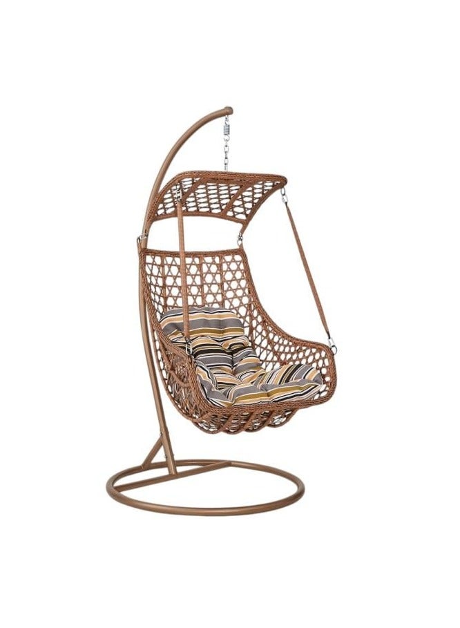 لليفانتي كرسي مرجيحة مفرد مع قاعدة من L’elefante – كرسي بيضوي معلق من الخيزران الصناعي مع وسادة سميكة – مرجيحة للاستخدام الداخلي والخارجي في الشرفة، الحديقة، التراس، أو غرفة المعيشة – تصميم عصري ومريح - Image 1