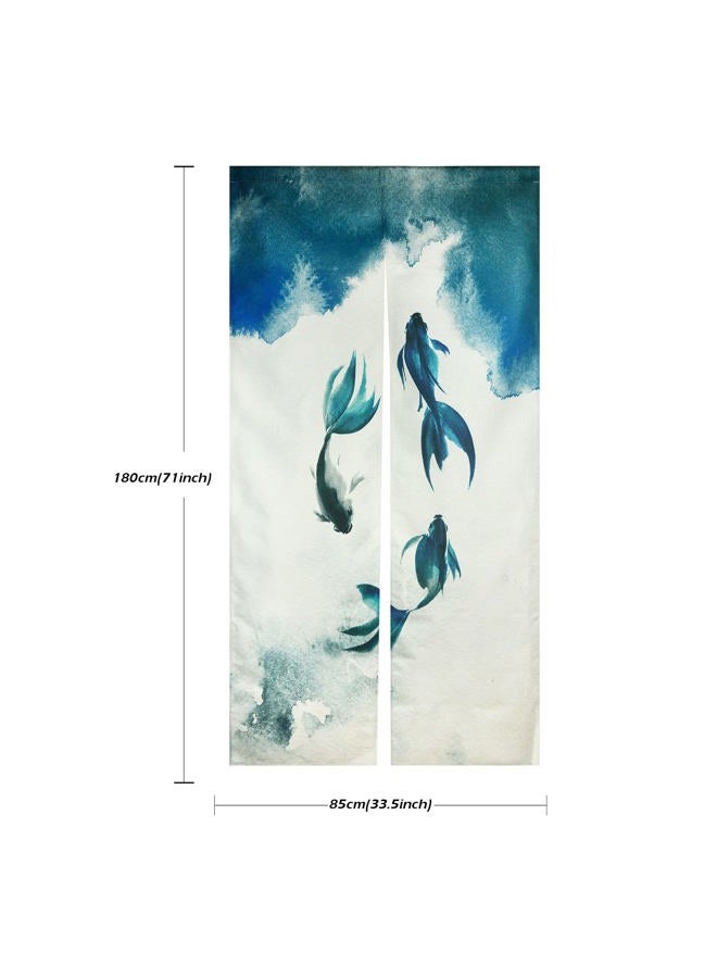 LIGICKY Chinese Ink Style Long Japanese Noren Doorway Curtain Linen Koi Fish Printed Asian Window Treatment Hanging Door Tapestry for Sushi Kitchen Home Decoration 33.5" Width x 70.9" Long - Image 2