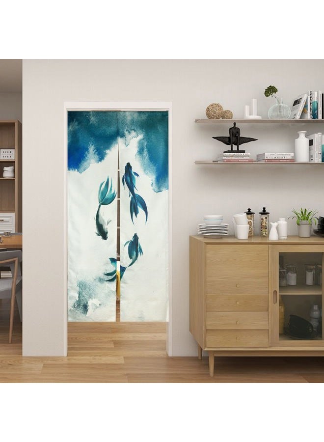 LIGICKY Chinese Ink Style Long Japanese Noren Doorway Curtain Linen Koi Fish Printed Asian Window Treatment Hanging Door Tapestry for Sushi Kitchen Home Decoration 33.5" Width x 70.9" Long - Image 4