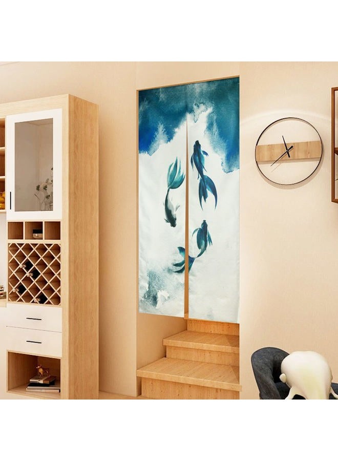 LIGICKY Chinese Ink Style Long Japanese Noren Doorway Curtain Linen Koi Fish Printed Asian Window Treatment Hanging Door Tapestry for Sushi Kitchen Home Decoration 33.5" Width x 70.9" Long - Image 3
