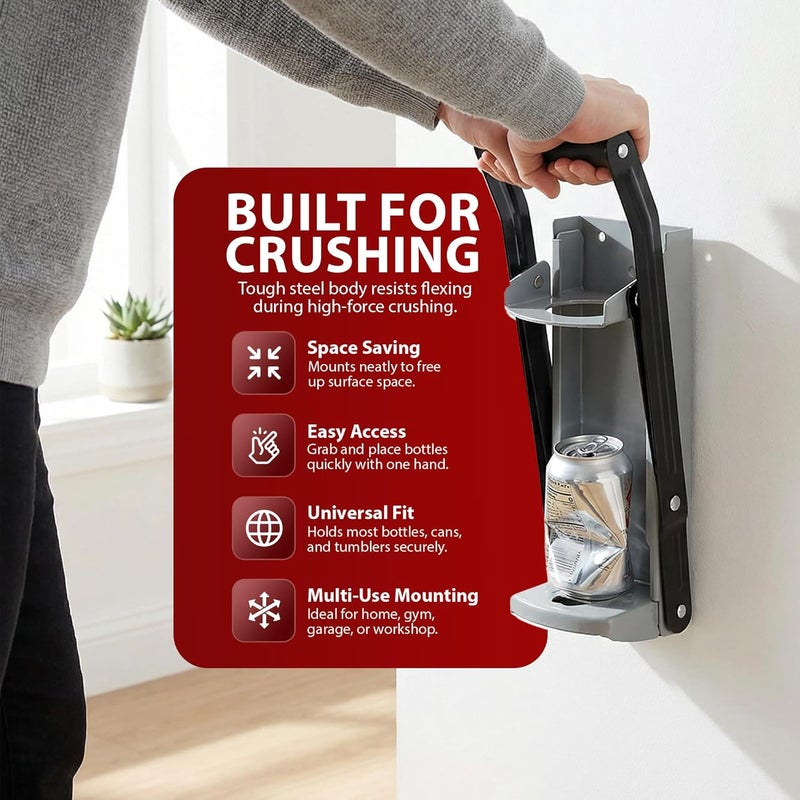 ZENO Can Crusher & Bottle Opener | 500ML Heavy Duty 16OZ 2 in 1 Crushes Soda Cans and Beer Cans | Large Beer Tin Can Crusher Wall Mounted Recycling Tool Bottle Opener | Plastic Bottle Crusher - Image 5