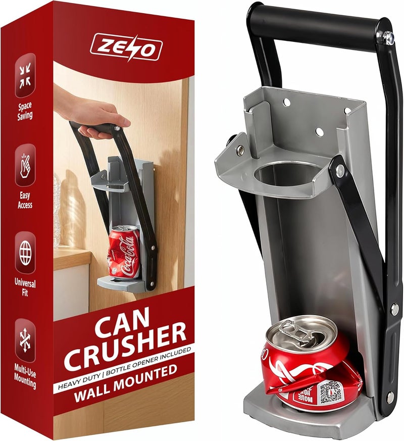 ZENO Can Crusher & Bottle Opener | 500ML Heavy Duty 16OZ 2 in 1 Crushes Soda Cans and Beer Cans | Large Beer Tin Can Crusher Wall Mounted Recycling Tool Bottle Opener | Plastic Bottle Crusher - Image 1