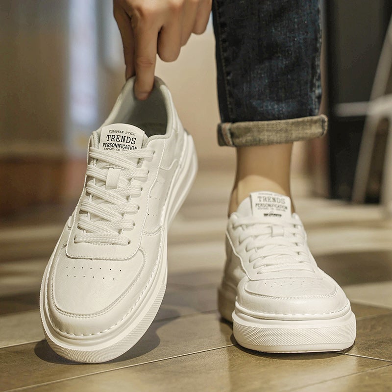Small White Shoes Men'S Explosions Summer Breathable All-Match Sneakers Genuine Leather Working Shoes Sports Casual White Shoes - Image 2