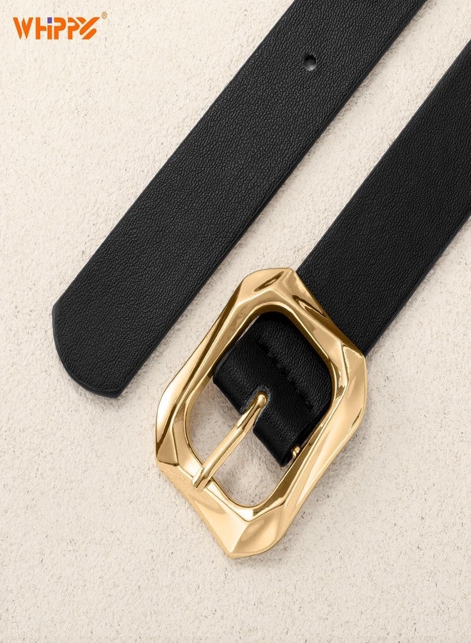 ويبي حزام نسائي من الجلد من WHIPPY، مزود بإبزيم ذهبي، حزام خصر أنيق وعصري مناسب للجينز والسراويل والفساتين، أسود، مقاس XS - Image 2